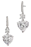 SAVVY CIE JEWELS Rhodium Plated Sterling Silver Canary CZ Heart Drop Huggie Earrings in White at Nordstrom