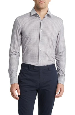 BOSS Hank Dot Print Slim Fit Stretch Dress Shirt Silver at Nordstrom,