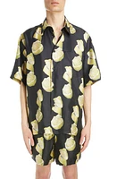 Givenchy Lemon Print Silk Button-Up Shirt Black/Yellow at Nordstrom, Eu