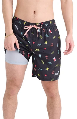 SAXX Oh Buoy 2N1 7-Inch Volley Swim Shorts Twists And Shots-Fd Black at Nordstrom,