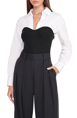 STAUD Hazel Mixed Media Bustier Long Sleeve Top in Black/White at Nordstrom, Size X-Small