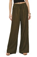 Reformation Declan Linen Wide Leg Pants Dark Olive at Nordstrom,