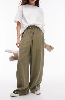 Topshop Wide Leg Drawstring Pants Khaki Green at Nordstrom, Us