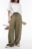 Topshop Wide Leg Drawstring Pants Khaki Green at Nordstrom, Us