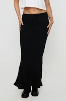 Princess Polly Mercer Linen Blend Drawstring Maxi Skirt Black at Nordstrom,