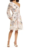 BTFL-life Embroidery Print One-Shoulder Chiffon Dress Natural at Nordstrom,