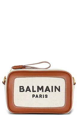 Balmain B-Army Logo Canvas & Leather Crossbody Camera Bag in Gem Natural/Brown at Nordstrom