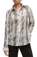 MANGO Snakeskin Print Button-Up Shirt Off White at Nordstrom,