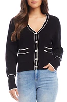 Karen Kane Contrast Trim Cardigan Black/Off White at Nordstrom,