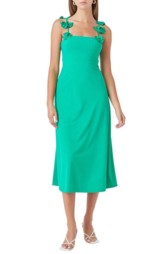 Endless Rose Rosette Strap Jersey Midi Dress Kelly Green at Nordstrom,