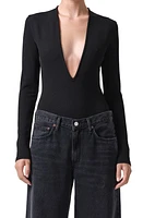 AGOLDE Zena Plunge Long Sleeve Bodysuit Black at Nordstrom,