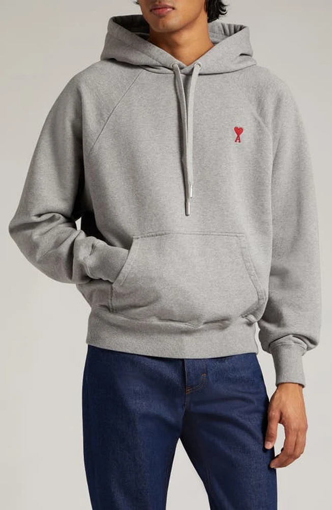 Ami PARIS de Coeur Logo Embroidered Hoodie Heather Grey at Nordstrom,