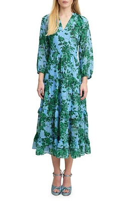 LK Bennett Eleanor Print Long Sleeve Ruffle Maxi Dress in Blue at Nordstrom, Size 8 Us