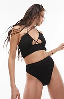 Topshop Rib Halter Bikini Top Black at Nordstrom, Us