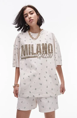 Topshop Milano Calcio Floral Print Oversize Graphic T-Shirt Ivory at Nordstrom,