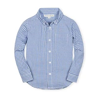 Hope & Henry Boys' Organic Poplin Long Sleeve Button Down Shirt, Kids in Dark Blue Gingham at Nordstrom