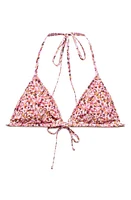 MANGO Floral Print Triangle Bikini Top Pink at Nordstrom,