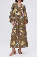 Diane von Furstenberg Kason Floral Print Long Sleeve Dress Festival Olive at Nordstrom,