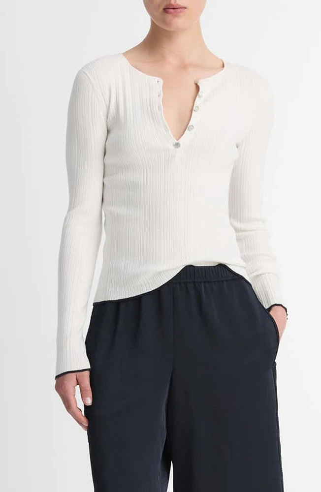 Vince Tipped Edge Rib Henley Off White/Deep Lake at Nordstrom,