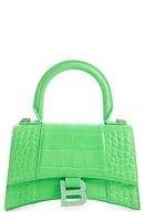 Balenciaga Extra Small Hourglass Croc Embossed Leather Top Handle Bag in Fluo Green at Nordstrom