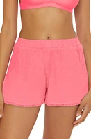 Trina Turk Serene Hooded Cotton Gauze Cover-Up Shorts in Carnation at Nordstrom, Size Large