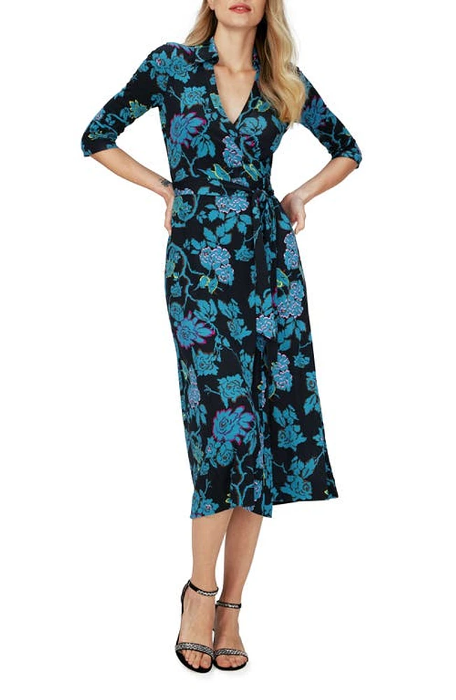 DVF Abigail Floral Silk Midi Wrap Dress Vine at Nordstrom,