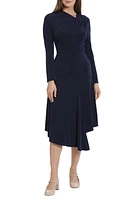 Maggy London Draped Asymmetric Hem Long Sleeve Dress Moonlight Navy at Nordstrom,