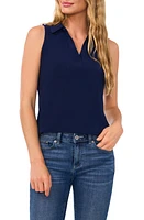 CeCe Sleeveless Crepe Knit Polo at Nordstrom,