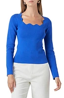 Endless Rose Scallop Square Neck Sweater Cobalt Blue at Nordstrom,