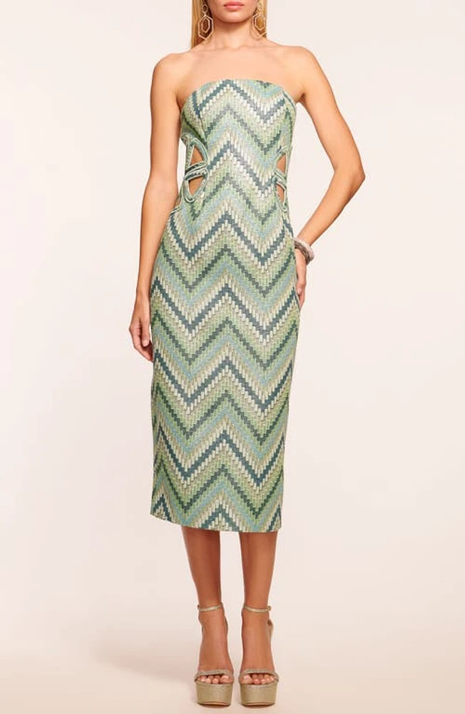 Ramy Brook Clare Waist Cutout Strapless Midi Dress Laguna Blue Lurex Tile Jacquar at Nordstrom,