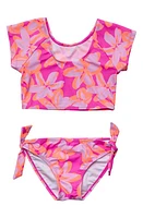 Snapper Rock Kids' Hibiscus Hype Two-Piece Swimsuit in Pink at Nordstrom, Size 14