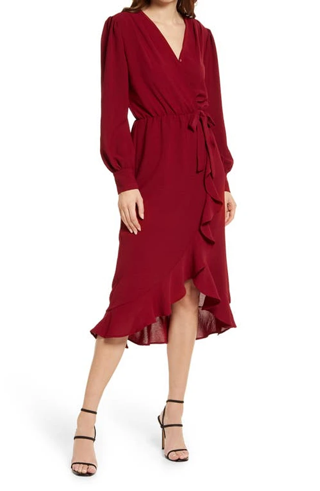 Fraiche by J Faux Wrap Ruffle Long Sleeve Dress at Nordstrom,