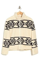 Geo Print Faux Fur Zip Jacket