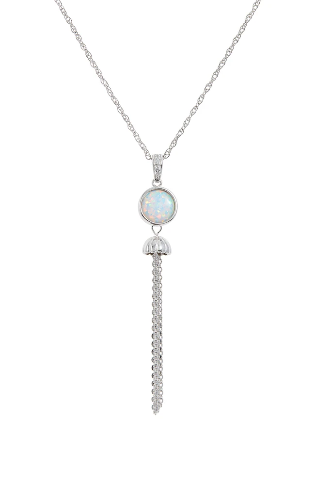 Sterling Silver, CZ & White Opal Tassel Necklace