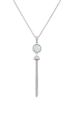 Sterling Silver, CZ & White Opal Tassel Necklace