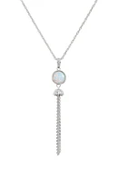 Sterling Silver, CZ & White Opal Tassel Necklace