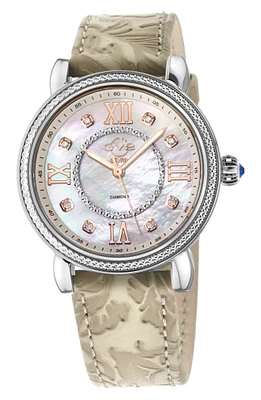 Women's Marsala Diamond Dial Leather Strap Watch
