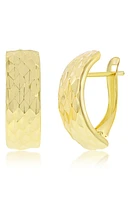 14K Yellow Gold Textured Half Huggie Hoop Earrings
