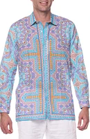 Geometric Print Linen & Cotton Blend Button-Up Shirt