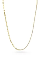 14K Gold Plated Sterling Silver CZ Mixed Chain Necklace