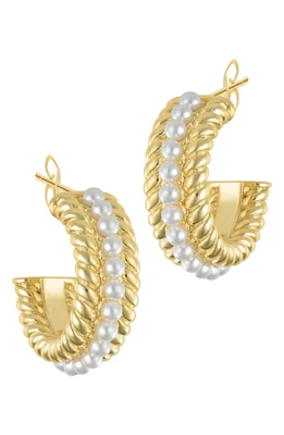 Water Resistant Imitation Pearl Cable Hoop Earrings