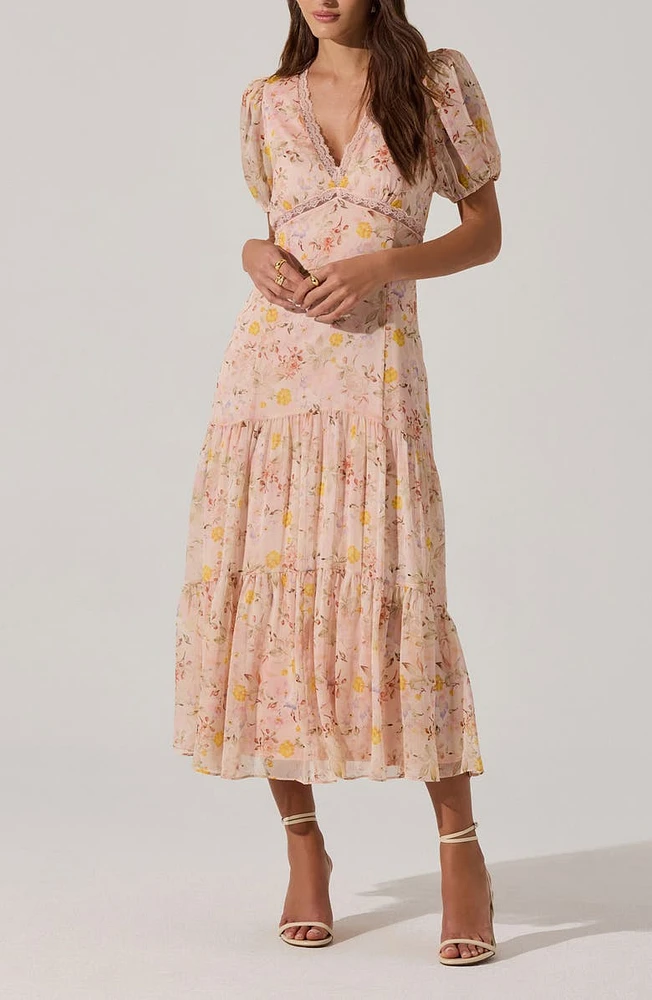 Lace Trim Tiered Dress