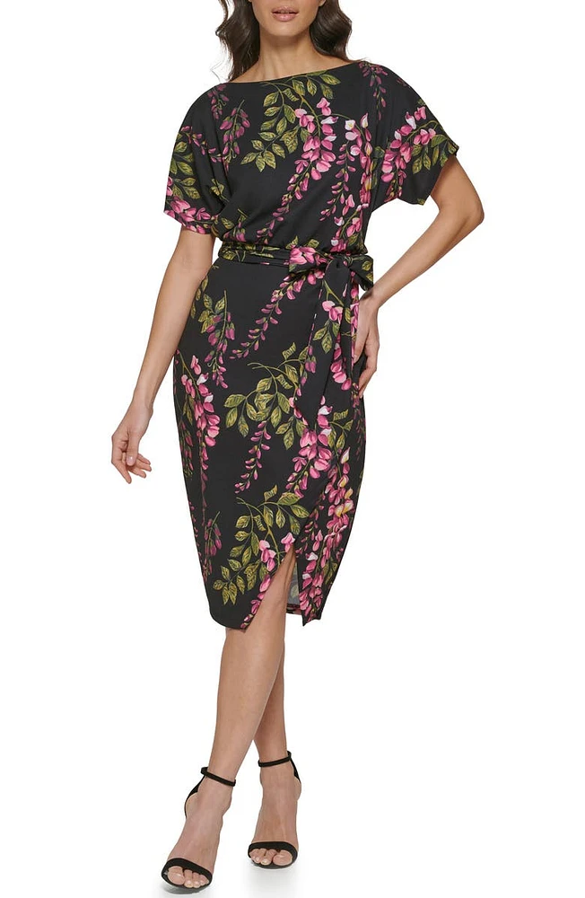 Boatneck Floral Print Dress