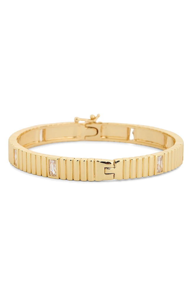 Baguette Cubic Zirconia Inset Hinged Bangle Bracelet