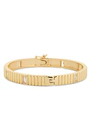 Baguette Cubic Zirconia Inset Hinged Bangle Bracelet