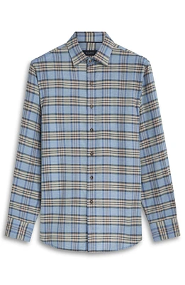 Karl Shaped Fit Plaid Cotton & Cashmere Button-Up Shirt