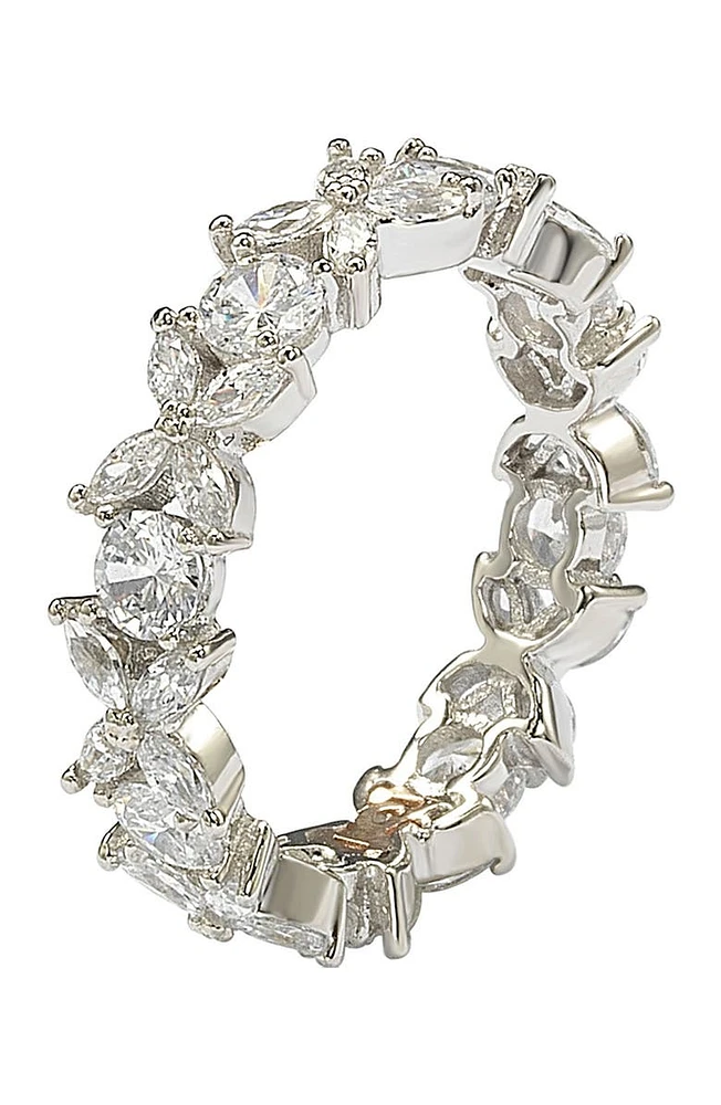 Sterling Silver CZ Floral Eternity Band