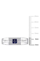 Men's Sterling Silver Blue Sapphire & Diamond Square Ring - 0.05 ctw.