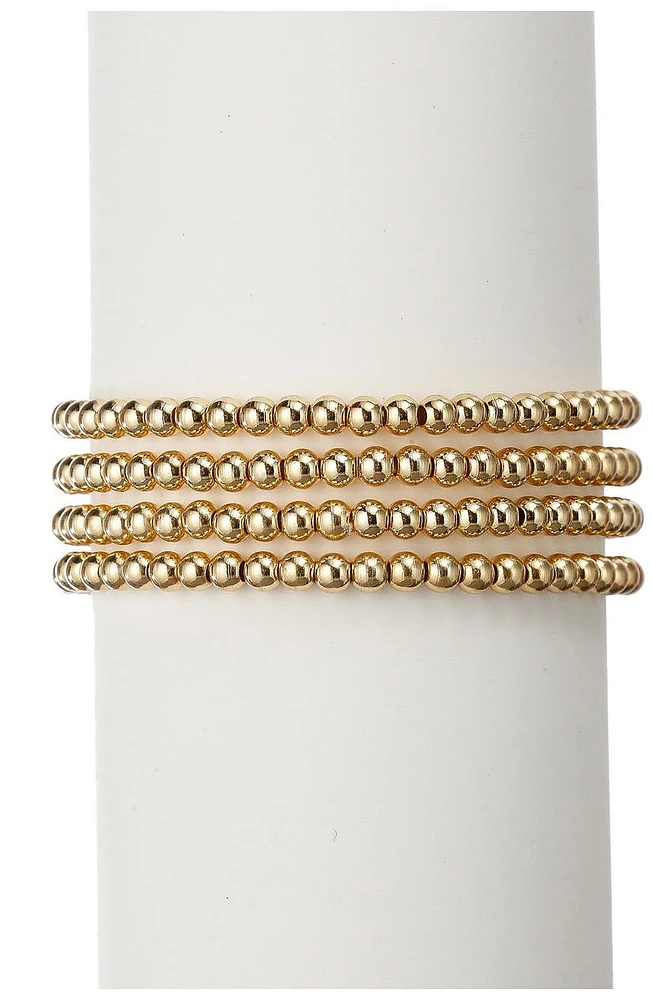 18K Gold Plated Beaded Stretch Ball Bracelet Set