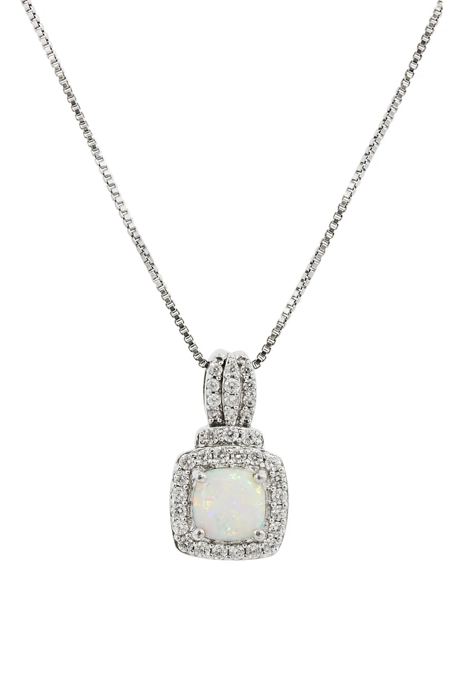 CZ Pavé Created Opal Pendant Necklace